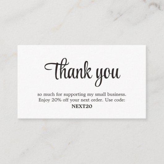 Minimale zwarte Elegant witte winkelcoupon - Dank Advieskaart (Voorkant)