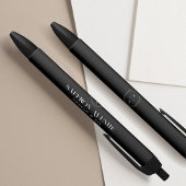 Minimale Zwarte Elegante Aangepaste Monogram & Naa Zwarte Inkt Pen