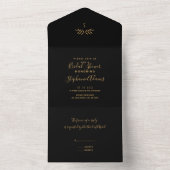 Minimale zwarte en Gold Branch-kalligrafie-bridal All In One Uitnodiging (Binnen)