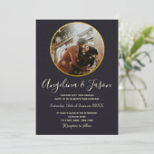 Minimale zwarte en gouden fotobruiloft kaart (Staand voorkant)