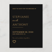 Minimale zwarte en goudhartbruiloft aankondigingskaart (Voorkant)