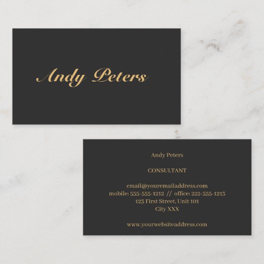 Minimale zwarte en goudkalligrafie visitekaartje (Voorkant / Achterkant)