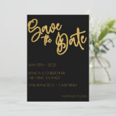 Minimale zwarte en goudkleurige kunstdeco save the date (Staand voorkant)