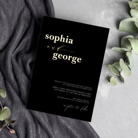 Minimale zwarte en goudolieviering folie uitnodiging