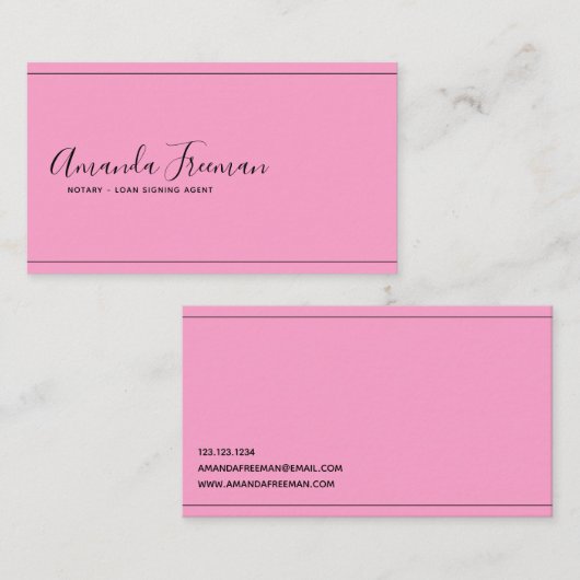 Minimale zwarte en roze notionele leningtekenaar visitekaartje (Voorkant / Achterkant)