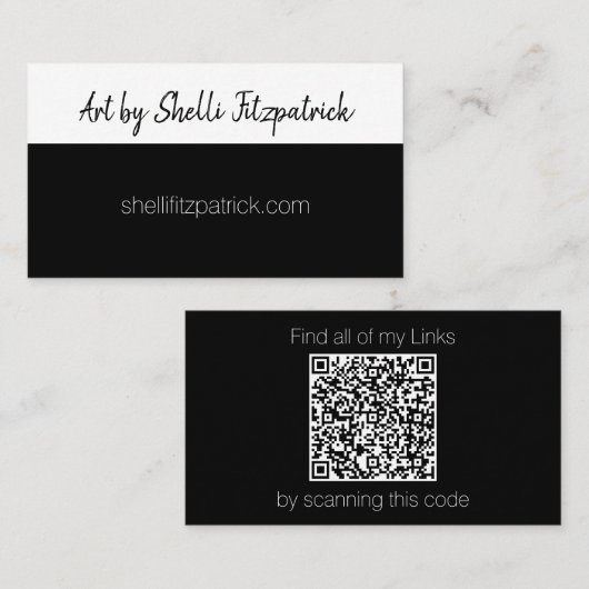 Minimale zwarte en witte aangepaste QR-code Visitekaartje (Voorkant / Achterkant)