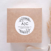 Minimale zwarte en witte blad retouradresstickers ronde sticker