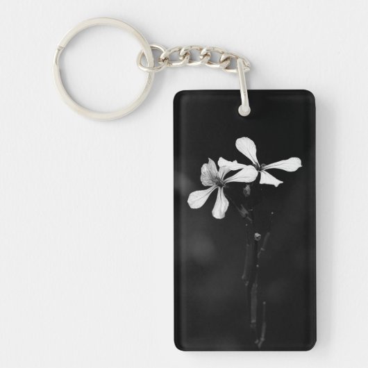 minimale zwarte en witte bloemen sleutelhanger (Voorkant)