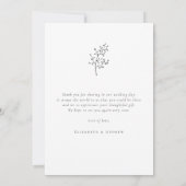 Minimale zwarte en witte botanische bruiloft bedankkaart (Achterkant)