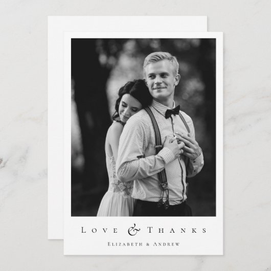 Minimale zwarte en witte botanische bruiloft bedankkaart (Voorkant / Achterkant)