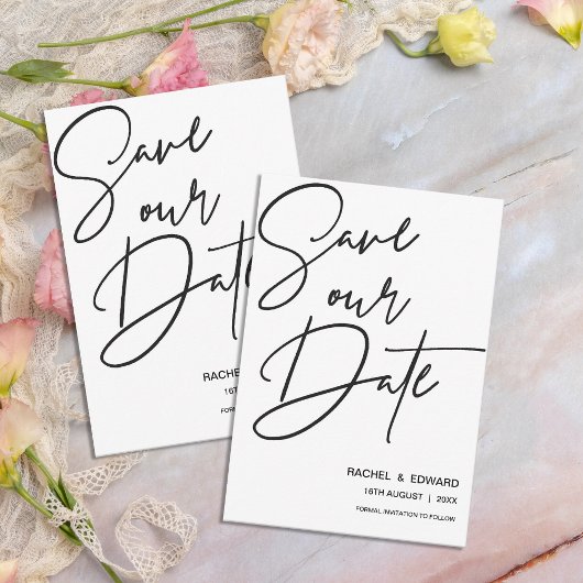 Minimale zwarte en witte bruiloft sparen de Datum RSVP Kaartje