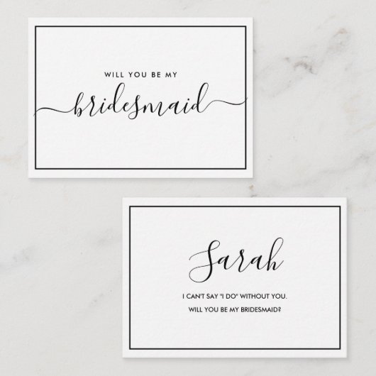 Minimale zwarte en witte budgetbridesmaïde voorste notitiekaartje (Voorkant / Achterkant)