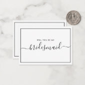 Minimale zwarte en witte budgetbridesmaïde voorste notitiekaartje (Voorkant / Achterkant in situ)