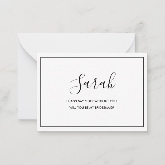 Minimale zwarte en witte budgetbridesmaïde voorste notitiekaartje (Achterkant)