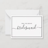 Minimale zwarte en witte budgetbridesmaïde voorste notitiekaartje (Voorkant)