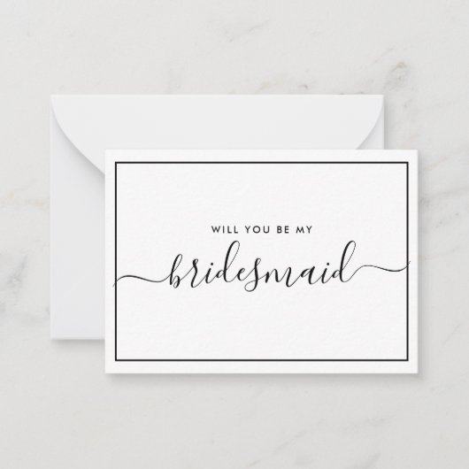 Minimale zwarte en witte budgetbridesmaïde voorste notitiekaartje (Voorkant)