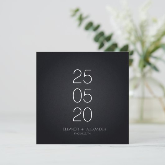 Minimale zwarte en witte, eenvoudige foto save the date (Staand voorkant)