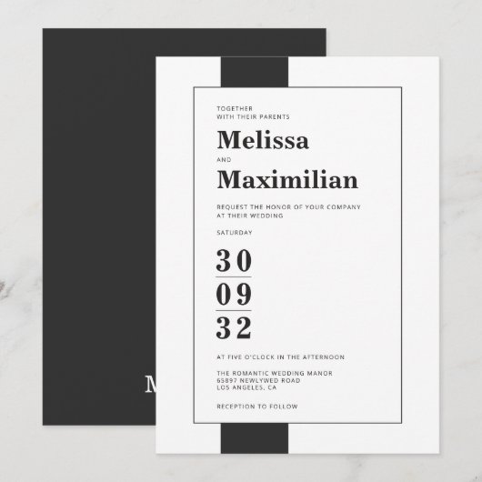 Minimale zwarte en witte, eenvoudige, moderne gedu kaart (Voorkant / Achterkant)