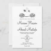 Minimale zwarte en witte Floral Islamic Nikah Wedd Kaart (Voorkant)