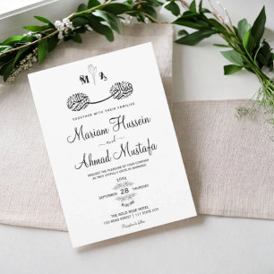 Minimale zwarte en witte Floral Islamic Nikah Wedd Kaart