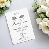 Minimale zwarte en witte Floral Islamic Nikah Wedd Kaart