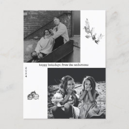 Minimale zwarte en witte foto met kerstmis feestdagenkaart