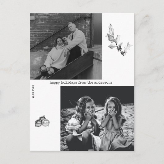 Minimale zwarte en witte foto met kerstmis feestdagenkaart (Voorkant)