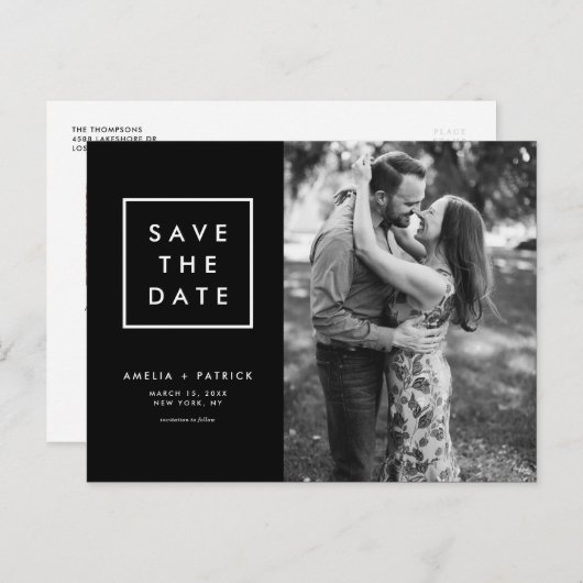 Minimale zwarte en witte foto Opslaan Datum Aankondigingskaart (Voorkant / Achterkant)