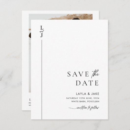 Minimale zwarte en witte foto sparen de Datum Save The Date (Voorkant / Achterkant)