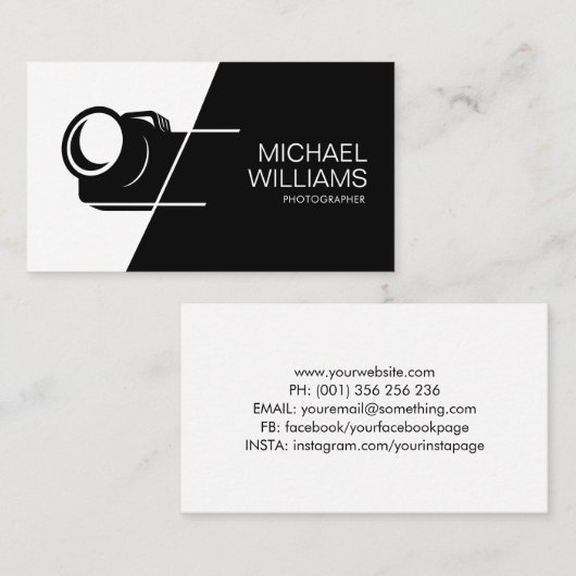 Minimale zwarte en witte fotograaf visitekaartje (Voorkant / Achterkant)
