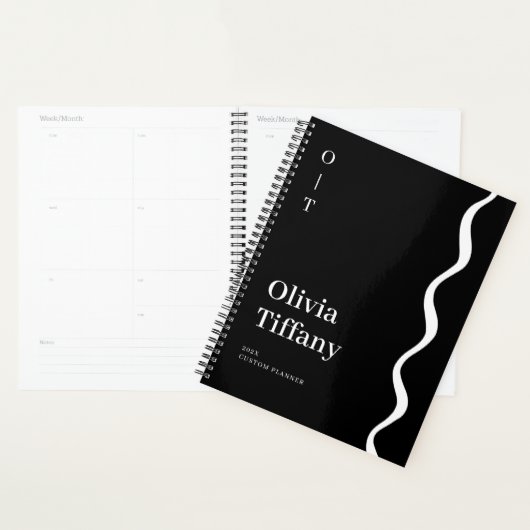 Minimale zwarte en witte gepersonaliseerde naam ja planner (Display)