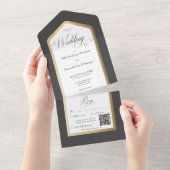 Minimale zwarte en witte gouden moderne QR-code All In One Uitnodiging (Afscheurbaar)