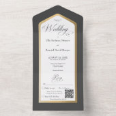Minimale zwarte en witte gouden moderne QR-code All In One Uitnodiging (Binnen)