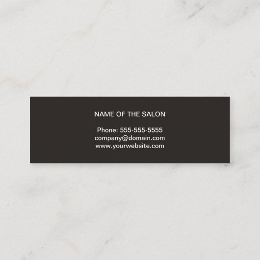 Minimale zwarte en witte haarschok mini visitekaartje (Achterkant)