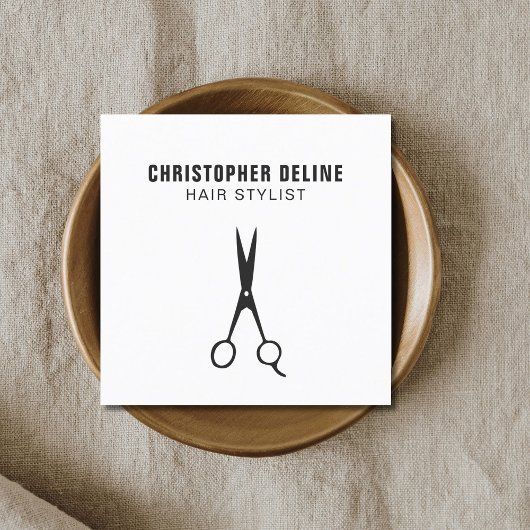 Minimale zwarte en witte haarschok vierkante visitekaartje