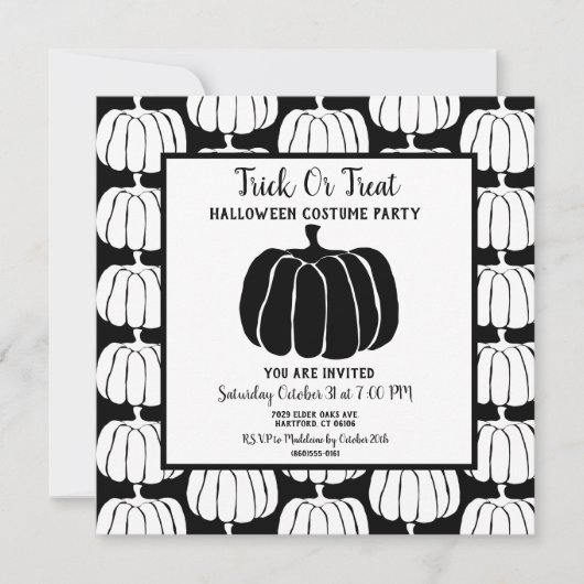 Minimale zwarte en witte halloween Costume Party Kaart (Voorkant)
