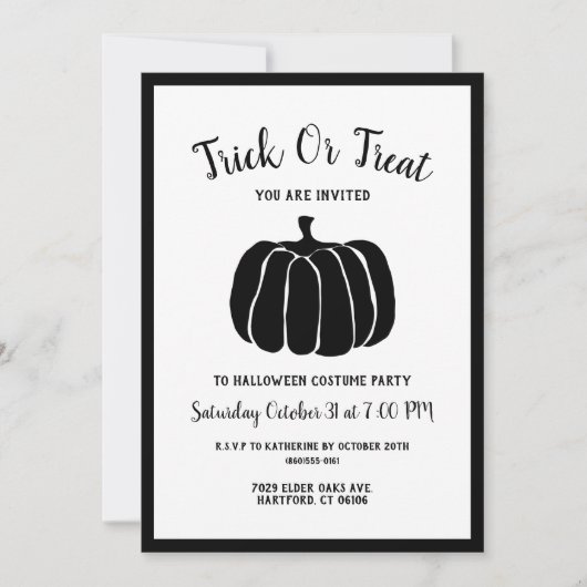 Minimale zwarte en witte halloween Costume Party Kaart (Voorkant)