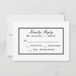 Minimale Zwarte en Witte Huwelijks RSVP Kaart
