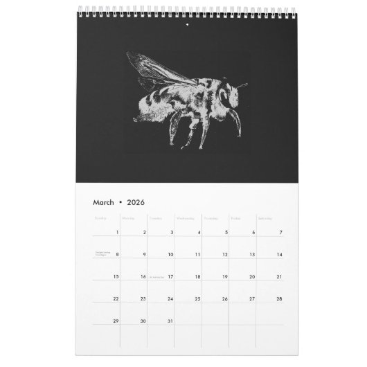 Minimale zwarte en witte insecten - Bijlen 2021 Kalender (Mar 2026)