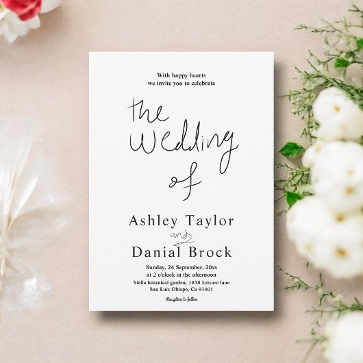 Minimale zwarte en witte kalligrafie moderne trouw kaart