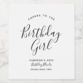 Minimale zwarte en witte kazen Birthday Girl Wine Wijn Etiket (Enkel label)
