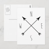 Minimale zwarte en witte kompas briefkaart (Voorkant / Achterkant)