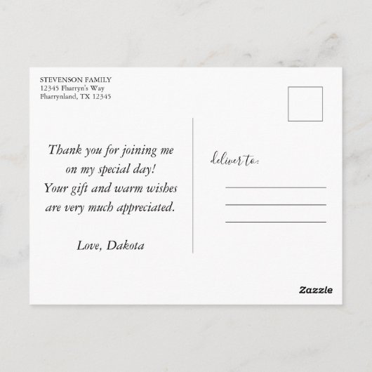 Minimale zwarte en witte lijnen Foto Afstudeerder  Briefkaart (Achterkant)