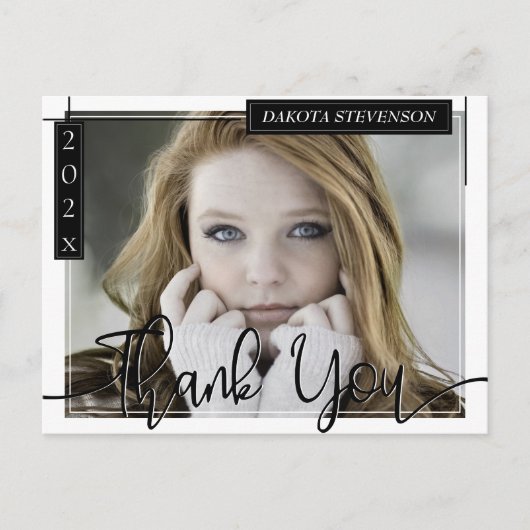 Minimale zwarte en witte lijnen Foto Afstudeerder  Briefkaart (Voorkant)