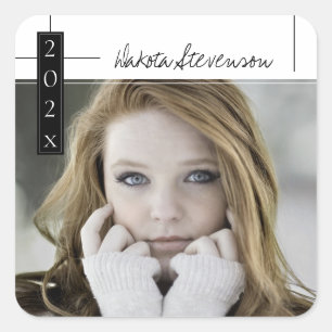 Minimale zwarte en witte lijnen Foto Afstudeerder  Vierkante Sticker