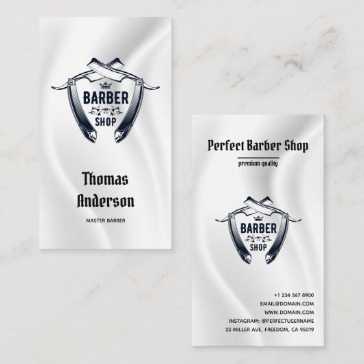 Minimale zwarte en witte Logo Barbershop Modern Visitekaartje (Voorkant / Achterkant)