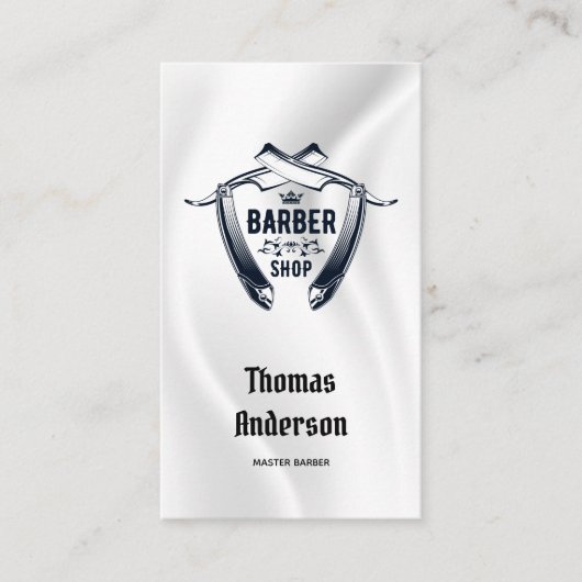 Minimale zwarte en witte Logo Barbershop Modern Visitekaartje (Voorkant)