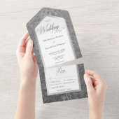 Minimale zwarte en witte marmer, zilver, modern di all in one uitnodiging (Afscheurbaar)