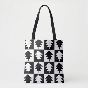 Minimale zwarte en witte, moderne kerstboom tote bag