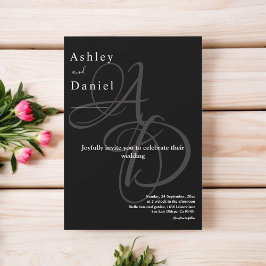 Minimale zwarte en witte monogram legante bruiloft kaart